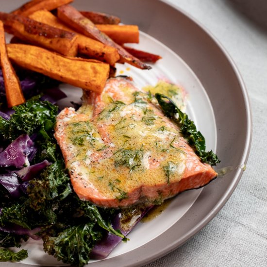 Sheet Pan Salmon with Cabbage