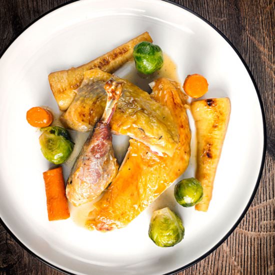 Roast Guinea Fowl with Honeyed Veg