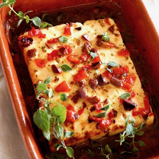 Baked Feta with Olives and Peppers