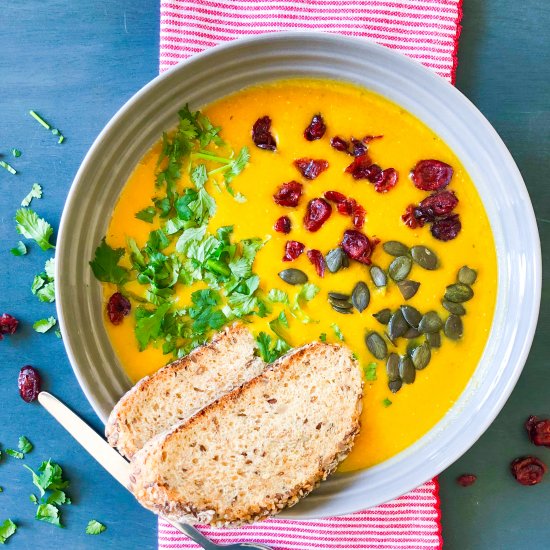 Buttenut and red lentil curry soup.