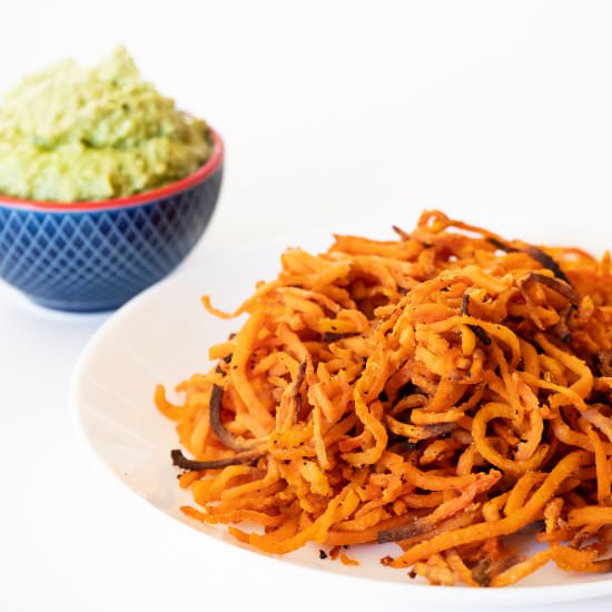 Sweet Potato Spirals & Avocado Dip