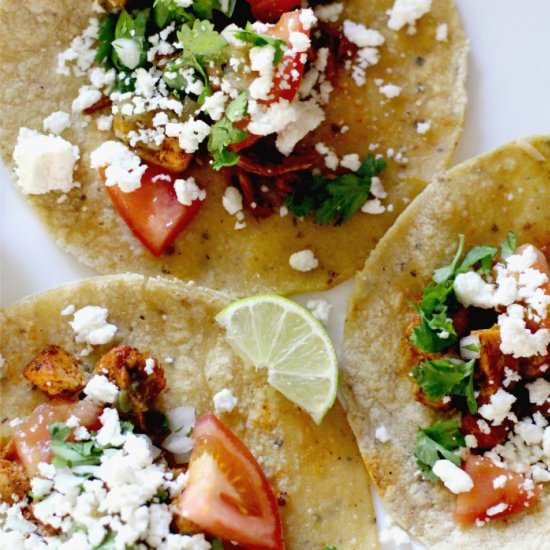 Chicken tacos with Queso Fresco