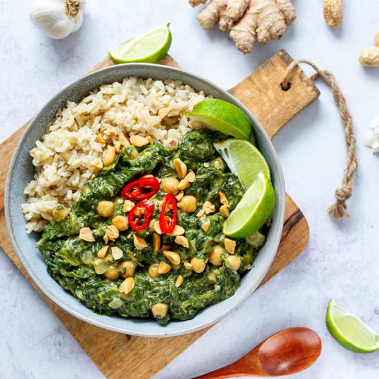 Spinach & Peanut Stew w/ Chickpeas