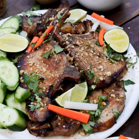 crispy pork chops w sugared peanuts