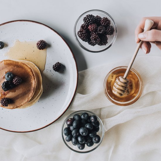 Blackberry Pancakes with Honey