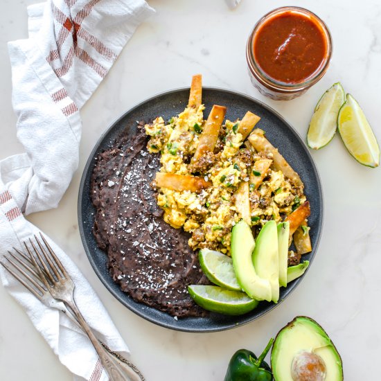 Migas with Chorizo and Poblanos