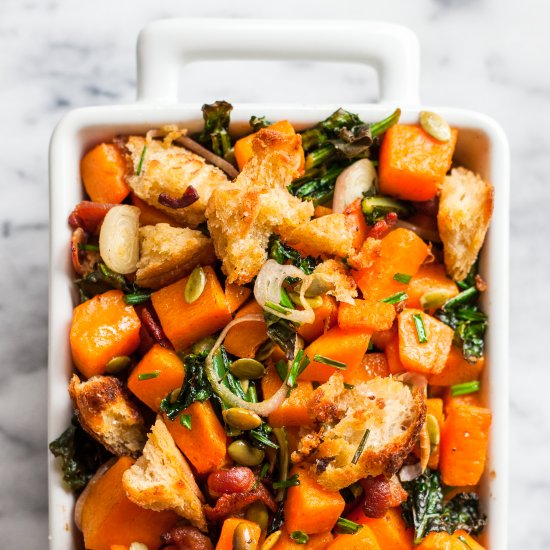 Butternut, kale & bacon bake