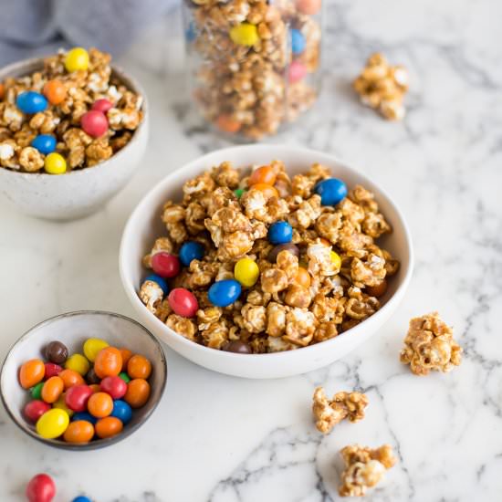 Soicy caramel corn with M&M’s