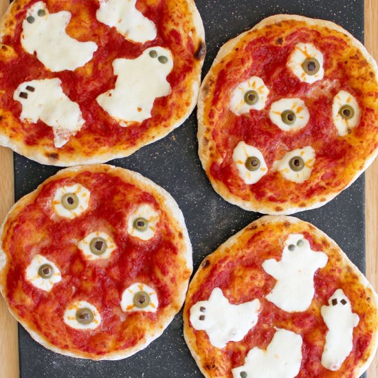 Ghost and Eyeball Halloween Pizzas