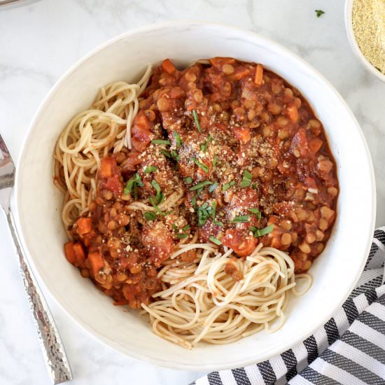 Mushroom Lentil Bolognese