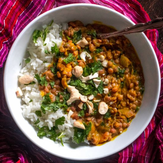 Kabocha Lentil Curry with Greens