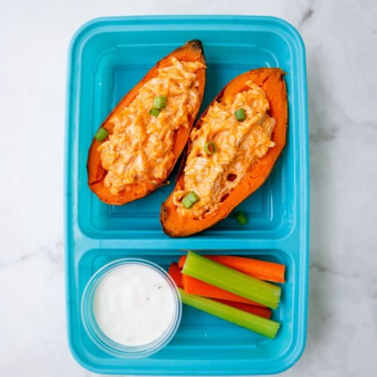 Buffalo Chicken Sweet Potato Skins