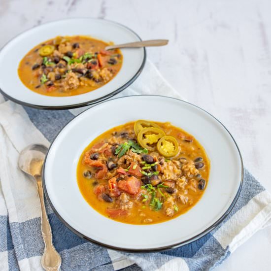 Sausage Black Bean and Pumpkin Soup