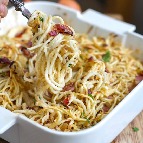 Celeriac Carbonara Casserole