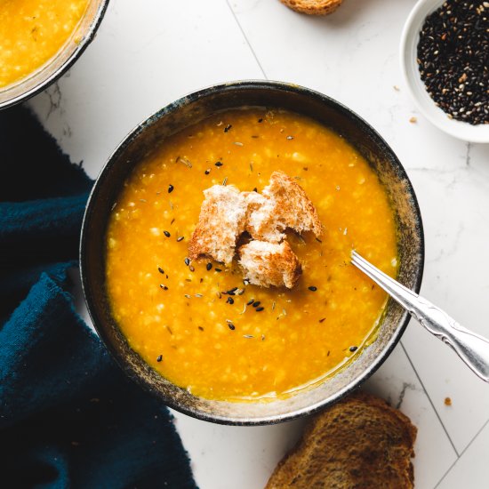 kabocha brown rice soup