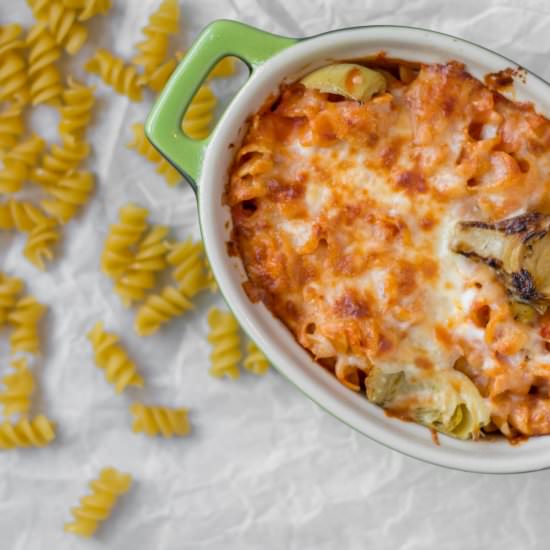 pasta bake w/ marinated artichokes