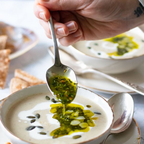 Parsnip soup with Cavolo Nero pesto