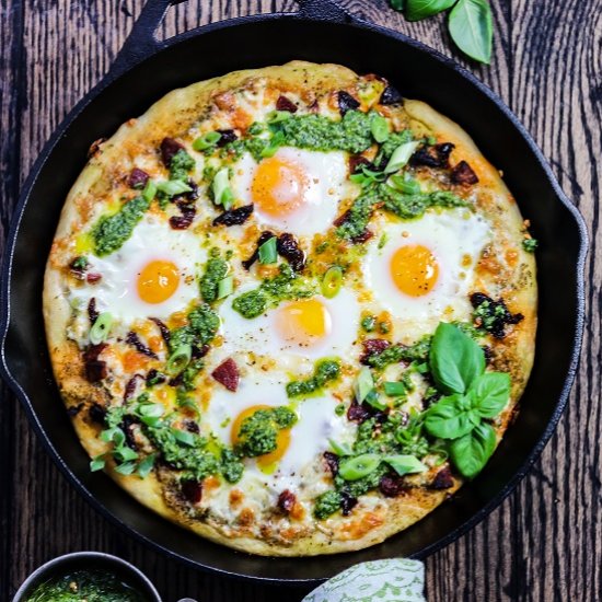 skillet breakfast pesto pizza