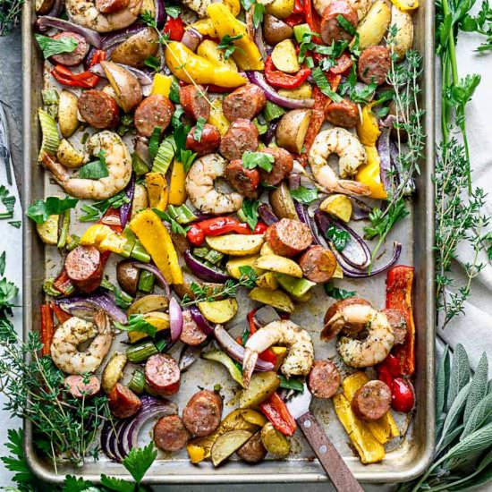 Shrimp and Sausage sheet pan meal