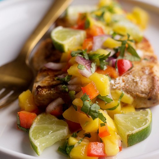 Grilled Halibut w/ Spicy Mango Salsa