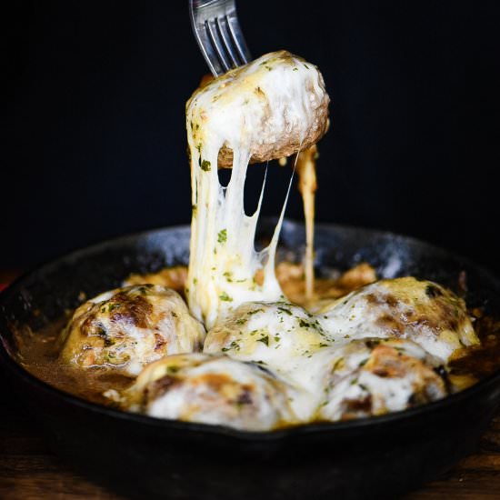 French Onion Gouda Meatballs