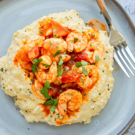 CHEESY POLENTA AND SHRIMP