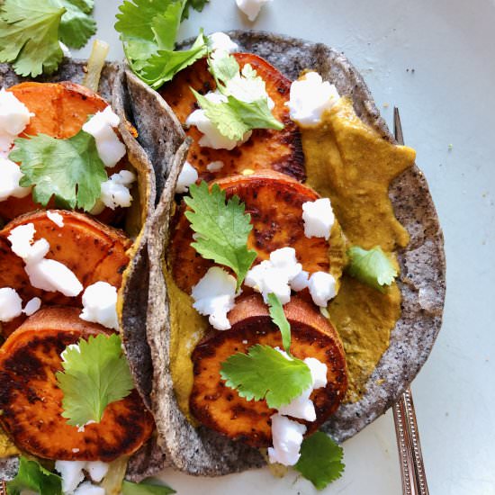 Charred Sweet Potato Tacos (vegan)