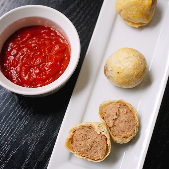 Pretzel covered meatballs