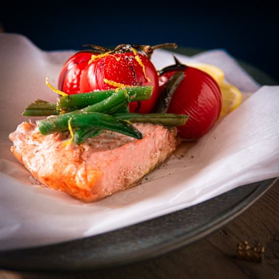 Salmon package baked in the oven