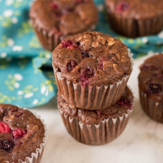 Chocolate Cranberry Oat Muffins