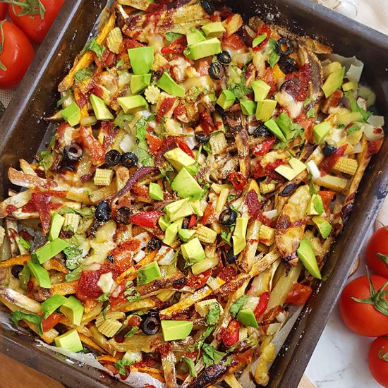 VEGAN OVEN-BAKED LOADED FRIES