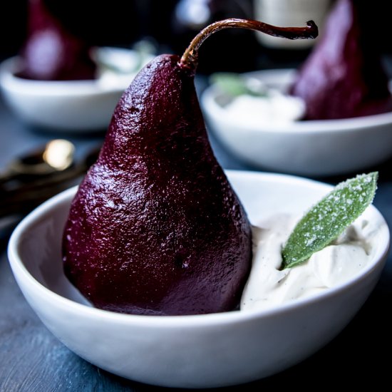 Spiced Wine Poached Pears