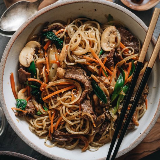 Japchae-Korean Sweet Potato Noodles