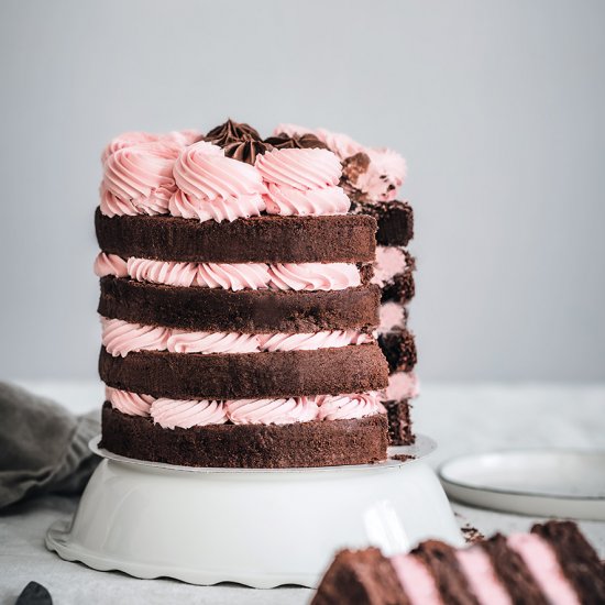 Chocolate naked cake with pink IMBC