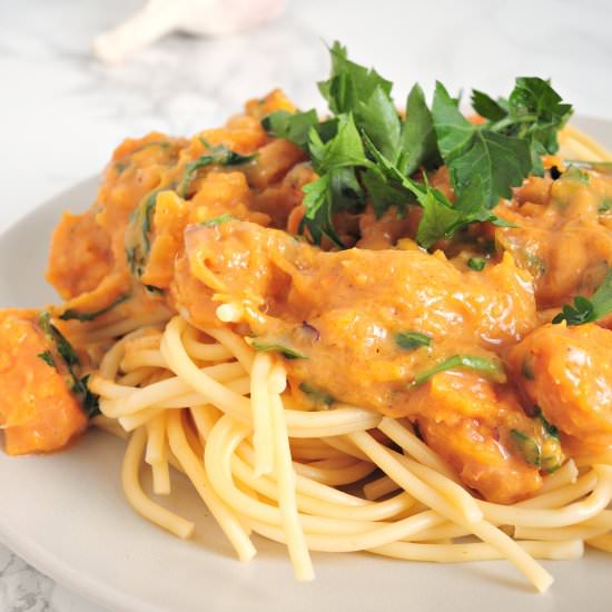 Pasta with sweet potato and pumpkin