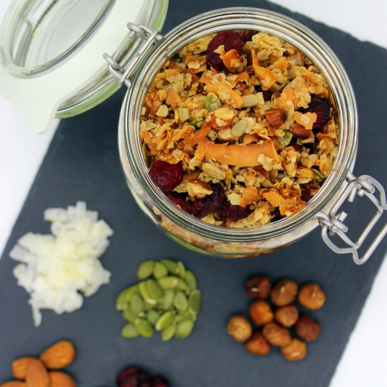 Vegan coconut and cranberry granola