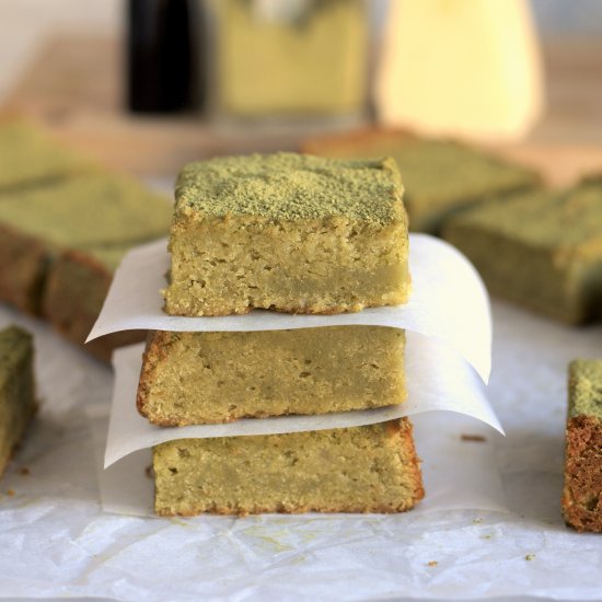 white choc almond matcha brownies