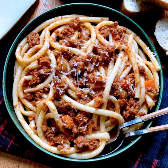 Greek Beef Ragú Pasta