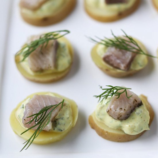 Potato and Pickled Herring Bites