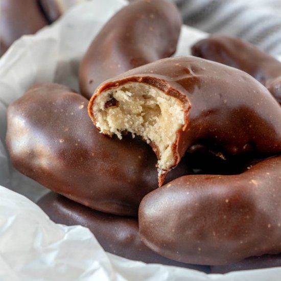 Fudge Dipped Pecan Crescent Cookies