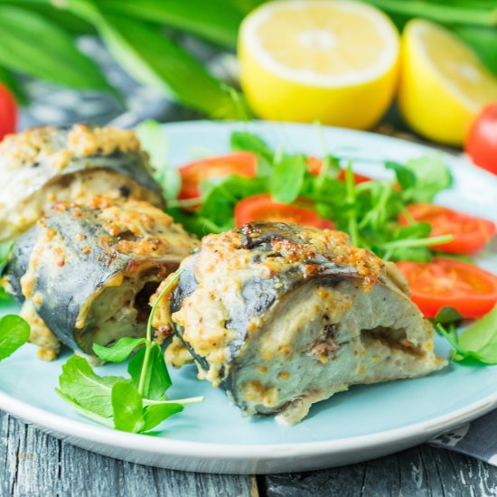 Baked Mackerel with Mustard Sauce