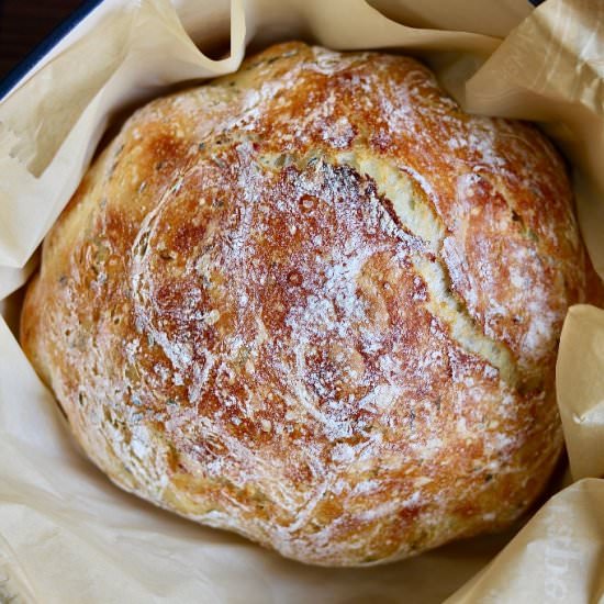 Easy No Knead Bread-Rosemary,Garlic