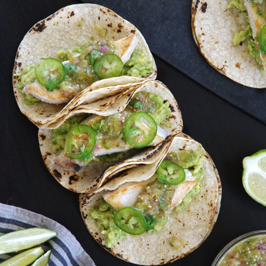 Swordfish Tacos w/ Tomatillo Salsa