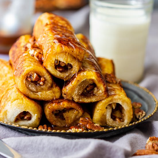 maple pecan french toast roll ups