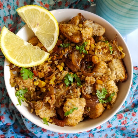 Bread Upma-a quick vegan breakfast