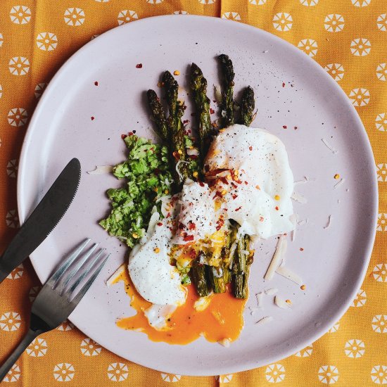 GRILLED ASPARAGUS, SMASHED EDAMAME