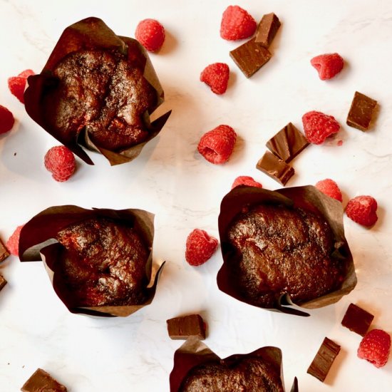 Chocolate Nutella Raspberry Muffins