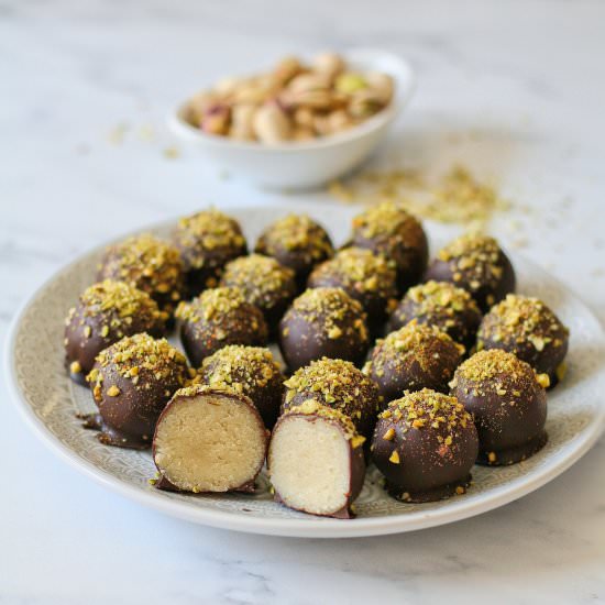 Marzipan and pistachio truffles