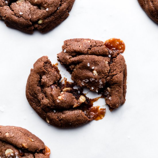 Caramel Stuffed Nutella Cookies