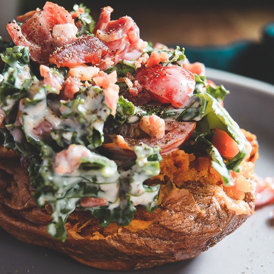 Bacon, Kale, Tomato Sweet Potato